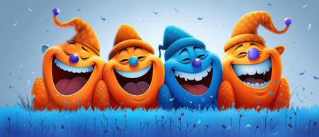 April Fools' Day Background. Joyful Animated Characters Celebrating with Laughter and Funの素材