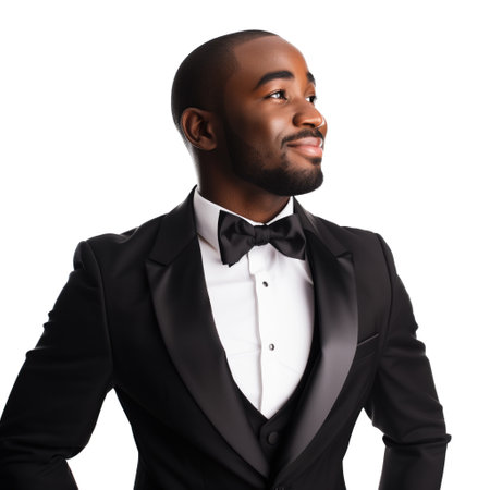 Elegant Young Man in Classic Black Tuxedo and Bow Tieの素材