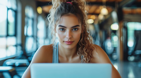 Confident Young Entrepreneur Focused on Laptop in a Modern Office Settingの素材