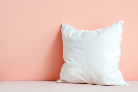 Minimalist White Pillow Mockup on Soft Peach Fuzz Color Background for Home Decorの素材