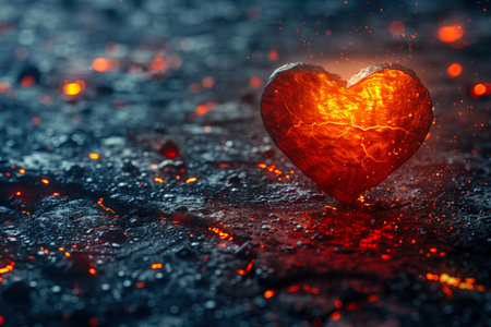 Glowing Heart on Fire. A Symbol of Burning Passion and Loveの素材