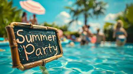Vibrant summer party by the pool with friends and fun floatsの素材