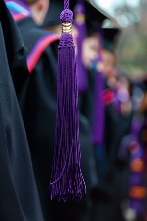 Close-up of graduation cap tassel during commencement ceremonyの素材