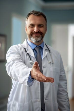 Friendly doctor extending hand for a handshakeの素材