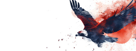 Abstract Artistic Illustration of a Majestic Eagle in Flight with Red and Blue Paint Splashesの素材