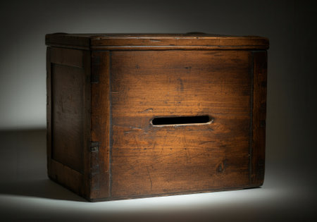 Ancient Wooden Ballot Box Under Candlelight, Symbol of Secrecy and Solemnity in Papal Election.の写真素材