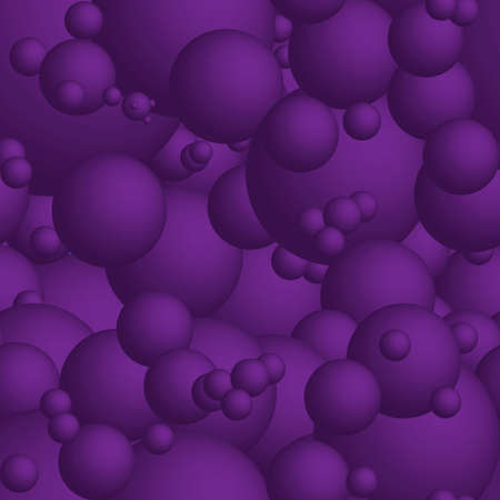 Vector illustration of volume bubbles. Seamless pattern background. Large and small lilac spheres in chaotic order.のイラスト素材