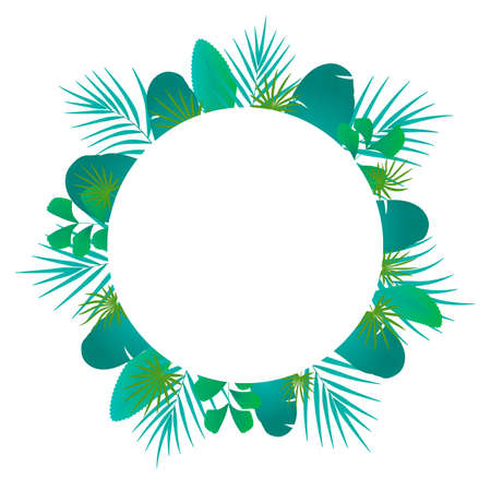 Round frame with green palm leavesのイラスト素材