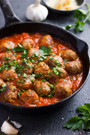 beef meatballs with tomato sauce, selective focusの写真素材