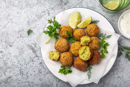 chickpeas falafel balls, vegan food. top viewの写真素材