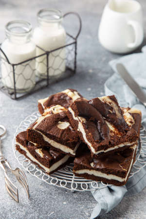 delicious cheesecake brownies, gray background, selective focusの写真素材