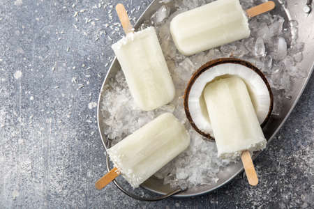 coconut ice cream, top view, copy spaceの写真素材