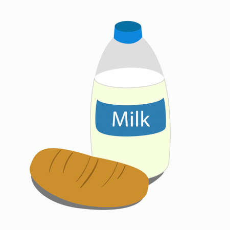 milk and bread isolated. Daily consumption of products, a student breakfastのイラスト素材