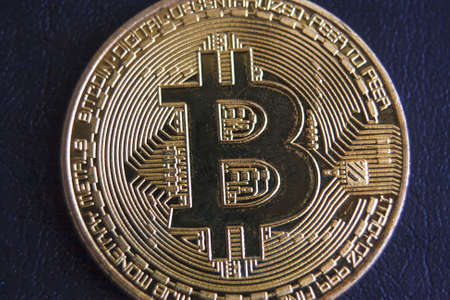 International Internet currency bitcoin close-up on a black backgroundの写真素材