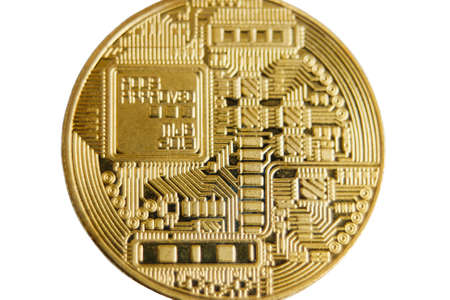International Internet currency bitcoin close-up, isolated on white backgroundの写真素材