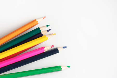 Bright colored pencils on a white background. Mocapの写真素材