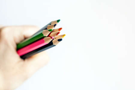 Bright colored pencils on a white background. Mocapの写真素材