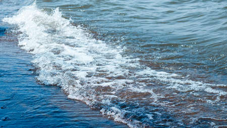 A sea wave covers an empty sandy beach
