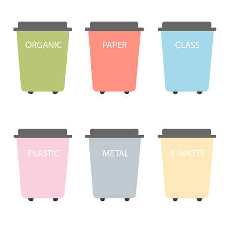Set of multi-colored trash bins for sortingのイラスト素材