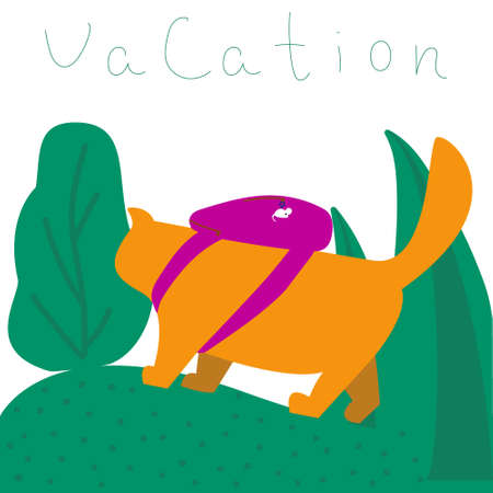 Red cats left home with a backpack to go on an exciting vacationのイラスト素材
