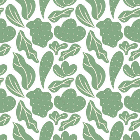 Vector hand-drawn leaves of different plants seamless patternのイラスト素材