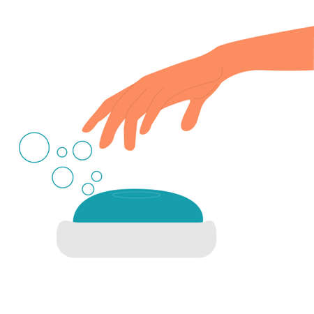 Vector illustration of a hand reaching for a antibacterial soapのイラスト素材