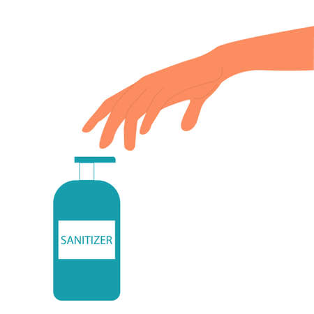 Vector illustration of a hand reaching for a sanitizerのイラスト素材