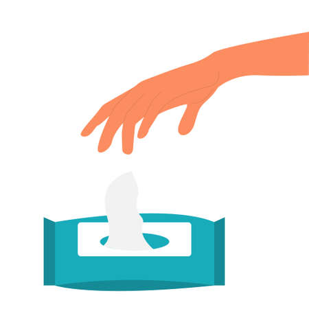 Vector illustration of a hand reaching for a wet wipesのイラスト素材
