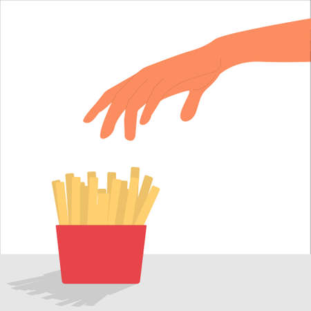 Man's hand reaches for french fries. Fast food vector conceptのイラスト素材