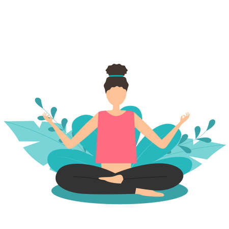 The girl in the asana practices yoga in the fresh air.のイラスト素材