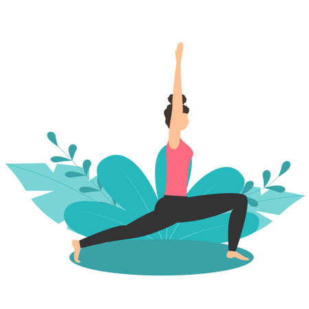 The girl in the asana practices yoga in the fresh air.のイラスト素材