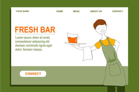 Landing vector template. Concept male waiter serves carrot juiceのイラスト素材