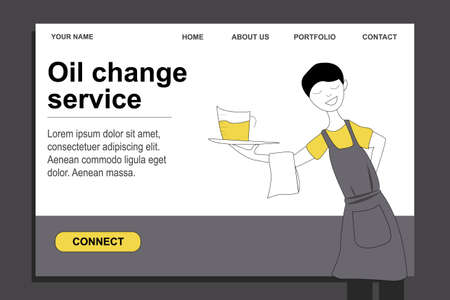 Landing vector template. Concept male waiter serves clean motor oil for a carのイラスト素材