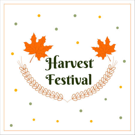 Vector card with orange carrot, ears of wheat and greeting sign.のイラスト素材