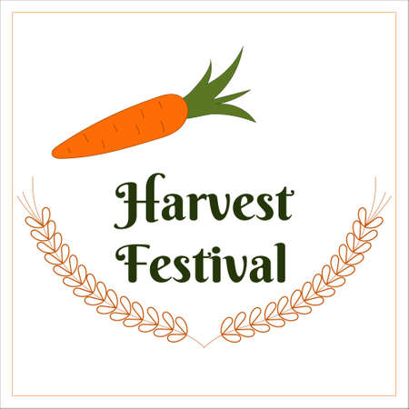 Vector card with orange carrot, ears of wheat and greeting sign.のイラスト素材