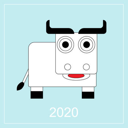 Cute white bull with different emotions in flat styleのイラスト素材