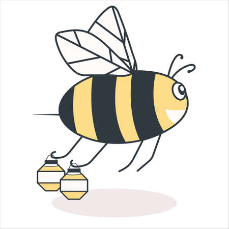 A bee with honey flies to the hive. Vector illustration in flat styleのイラスト素材