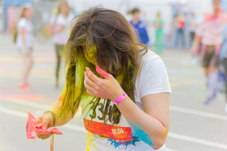 Moscow, Russia - June 2, 2019: Colorful race near sports complex Luzhniki. The Color Run is a all-russian fun event with several thousand competitors.のeditorial素材
