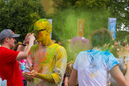 Moscow, Russia - June 2, 2019: Colorful race near sports complex Luzhniki. The Color Run is a all-russian hosted fun event with dissimilar competitors.のeditorial素材