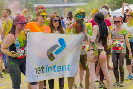 Moscow, Russia - June 2, 2019: Colorful race near sports complex Luzhniki. The Color Run is a...