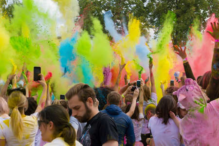 Moscow, Russia - June 2, 2019: Colorful race near sports complex Luzhniki. Crowds of unidentified...