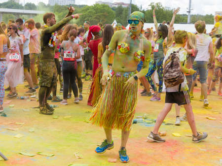 Moscow, Russia - June 2, 2019: Colorful race near sports complex Luzhniki. The Color Run is an all-russian fun event with powder.のeditorial素材