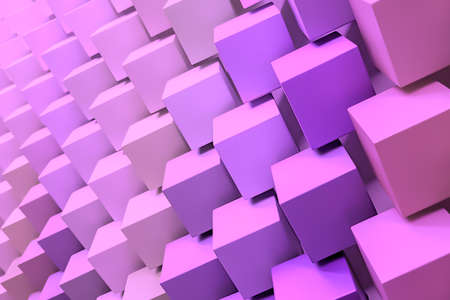 Lots of colorful cubes of diagonally. Neon modern trend. Hypnotic effect. 3D illustration. Red color.の写真素材
