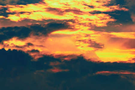 Hot, red, orange, molten lava flows over the ground. Eruption. Thick black smoke. Environmental...