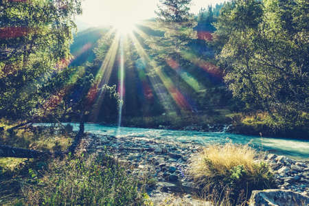 Scenic landscape outdoors. Sunset rays of the sun. Time to be alone and think about life. season,...