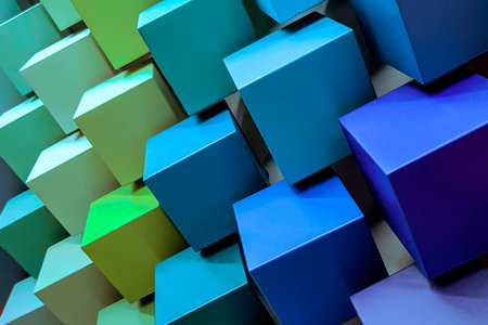 Lots of colorful cubes diagonally. Radiant Zoas trend. 3D illustration. sapphireの写真素材