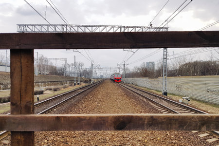 Modern urban transportation on electric locomotives to transport passengers via trains on railway....