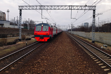 Modern urban transportation on electric locomotives to transport passengers via trains on railway....