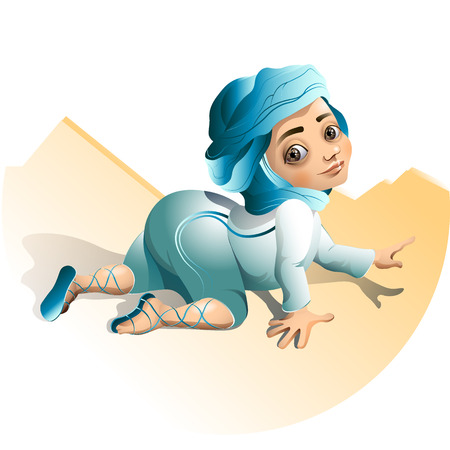 Cute baby crawls in Arab dress.のイラスト素材