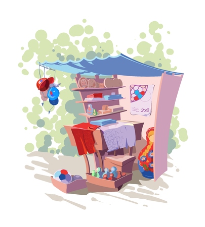 Souvenir shop in Russia with soccer balls. Illustrationのイラスト素材